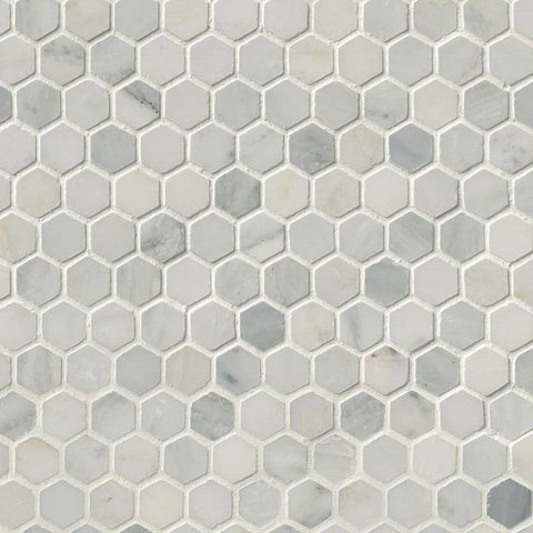 Marble Tile Collection Arabescato Carrara 1" Hexagon In 12"x12" Mesh Swatch