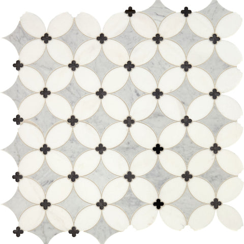 Daltile Lavaliere Mosaic Petal Carrara Thassos Black Ant Mirror