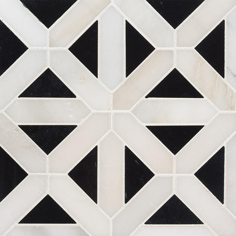 Marble Tile Collection Arabescato Carrara Retro Fretwork Swatch