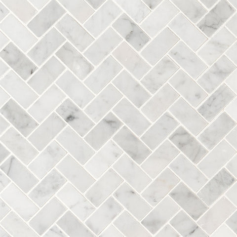 Marble Tile Collection Carrara White 1x2 Herringbone Swatch