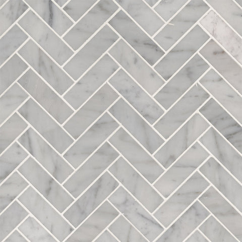 Marble Tile Collection Carrara White 1x2 Herringbone Polished Swatch