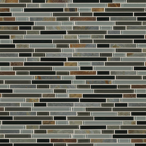 Shaw Tile Awesome Mix Smoky Mica Random Linear Mosaic Wall Swatch