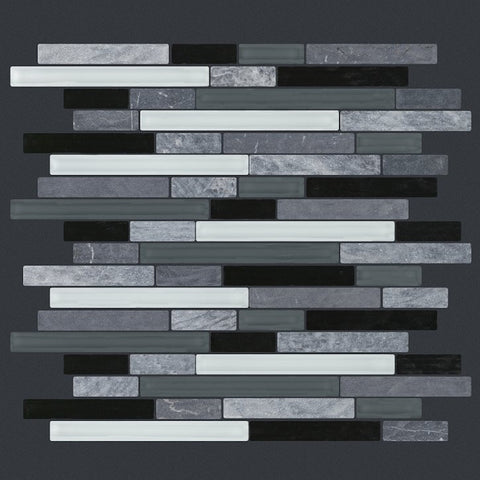 Shaw Tile Awesome Mix Midnight Random Linear Mosaic Wall Swatch