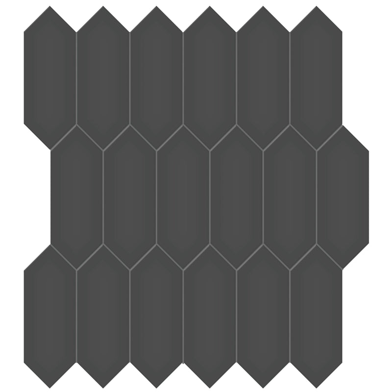 Virginia Tile Soho 2x5 Picket Mosaic Tile Retro Black Glossy