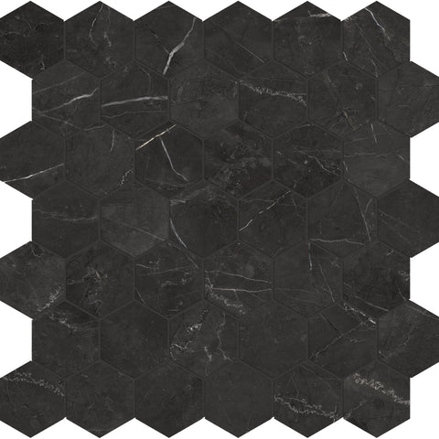 Tile Collection La Marca 2" Hexagon Mosaic Nero Venato Tile Polished