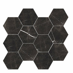 Tile Collection Luxury 3x3 Hexagon Mosaic Tile Nero Marquina Rectified Polished
