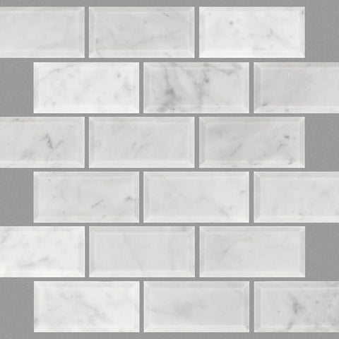 Shaw Tile Chateau 2x4 Beveled Edge Mosaic  Bianco Carrara12x12 Swatch