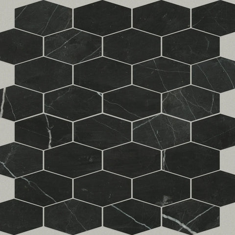 Shaw Tile Chateau Stretch Hexagon Nero Marquina Swatch