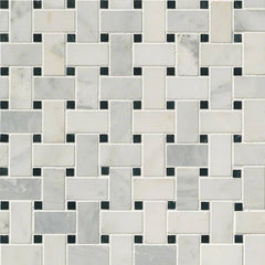 Marble Tile Collection Arabescato Carrara - Black Marble Basket Weave Swatch