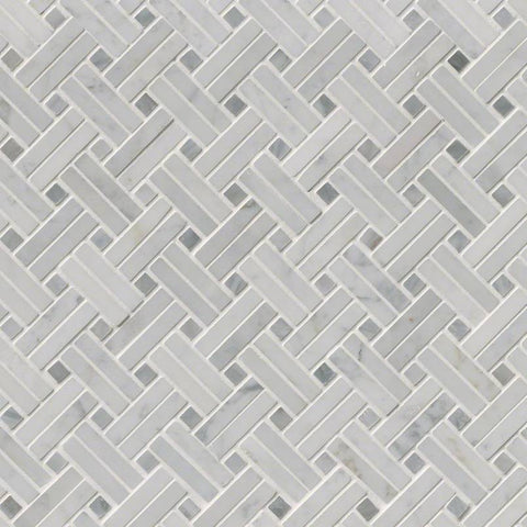 Marble Tile Collection Carrara White Basketweave Pattern Swatch