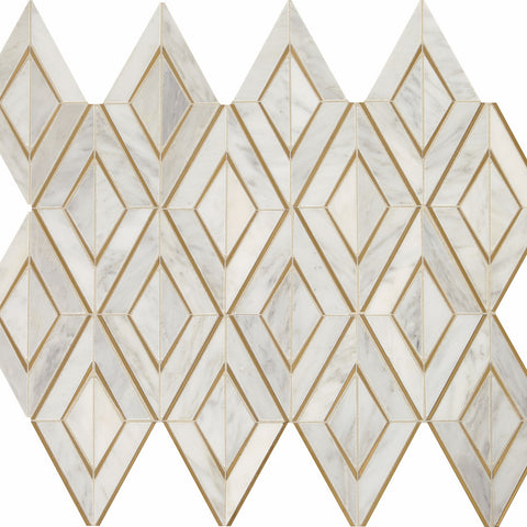 Daltile Lavaliere Mosaic Diamond First Snow Elegance Brass