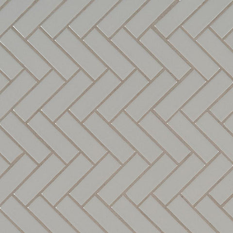 Domino Porcelain Tile Collection Gray Glossy Herringbone Mosaic Swatch