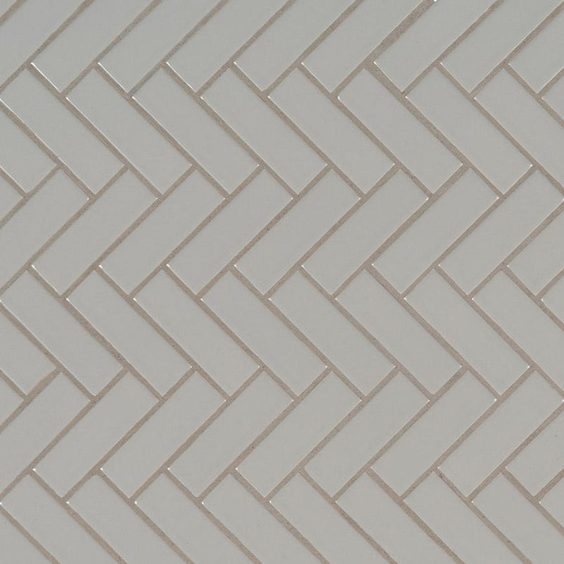 Domino Porcelain Tile Collection Gray Glossy Herringbone Mosaic