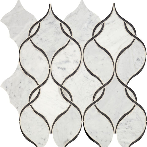Daltile Lavaliere Mosaic Intertwining Arabesque Carrara White Black Ant Mirror