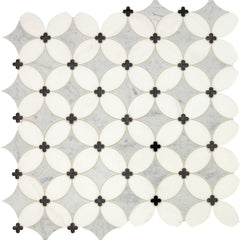 Daltile Lavaliere Mosaic Petal Carrara Thassos Black Ant Mirror