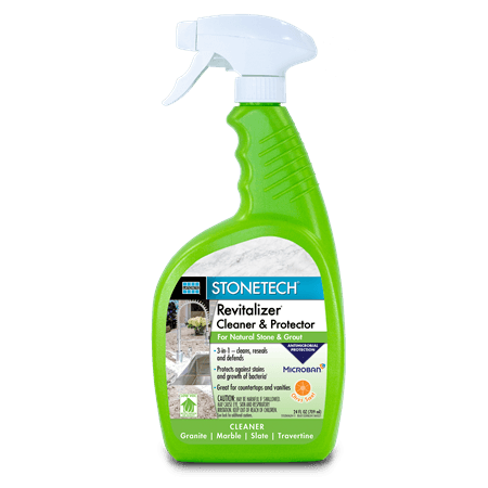 Bottle of StoneTech Revitalizer Cleaner and Protector used to clean and maintain sealed natural stone, tile, and grout surfaces.
