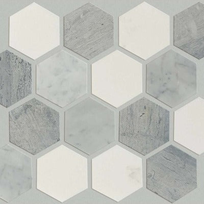 Shaw Tile Chateau Hexagon Bianco Carrara Blue Grigio Thassos 10x12