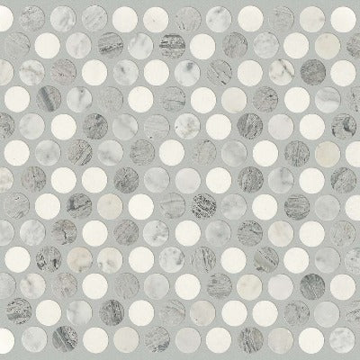 Shaw Tile Chateau Penny Round Mosaic Bianco Carrara Blue Grigio