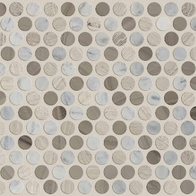 Shaw Tile Chateau Penny Round Mosaic Bianco Carrara Rockwood Urban Grey