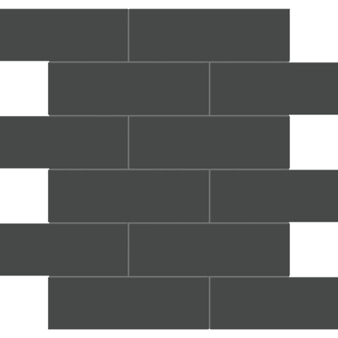 Tile Collection Soho 2x6 Brick Mosaic Tile Retro Black Glossy