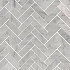 Marble Tile Collection Carrara White 1x2 Herringbone Polished Swatch