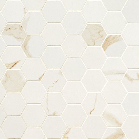 Eden Porcelain Tile Collection Calacatta - 2"x2" Hexagon Swatch