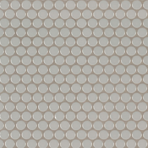 MSI Domino Gray Glossy Penny Round Mosaic Porcelain Tile Swatch