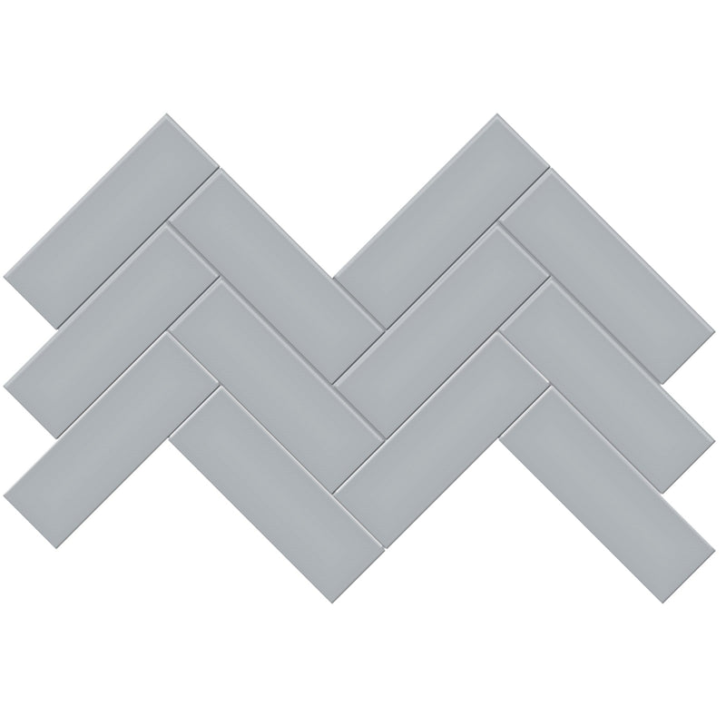 Tile Collection Soho 8x16 Herringbone Mosaic Tile Cloud Blue Glossy