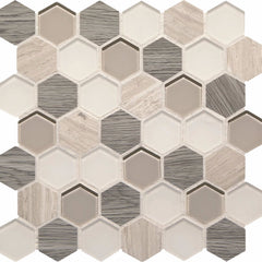 Daltile Idyllic Blends Serene Storm IB04 Hexagon Mosaic 11"x11" Swatch