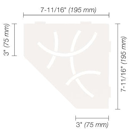 SHELF PENTAGON CORNER CURVE MATTE WHITE Measurement Photo