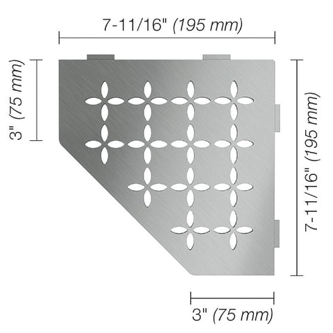 SHELF PENTAGON CORNER FLORAL BRUSH STN STEEL Measurement Photo