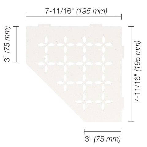 SHELF PENTAGON CORNER FLORAL MATTE WHITE Measurement Photo