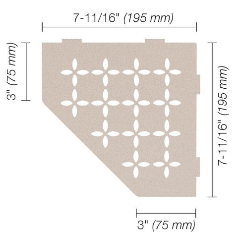 SHELF PENTAGON CORNER FLORAL GREIGE Measurement Photo