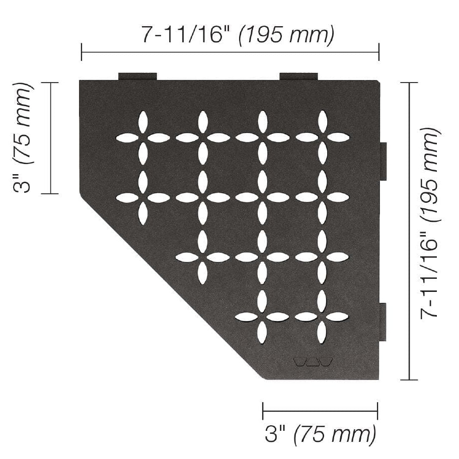 Schluter Pentagonal Corner Shelf For Tiled Walls – Curve Design, Matte Black, 3/32" Anchoring Tabs, No-Drill Install