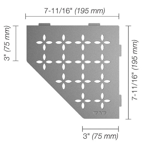 SHELF PENTAGONAL CORNER FLORAL PEWTER Measurement Photo