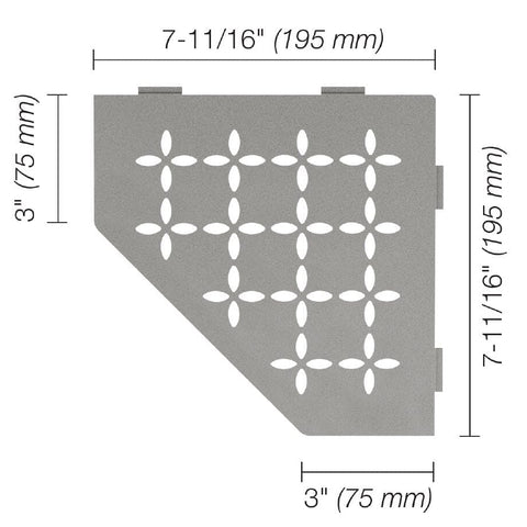 SHELF PENTAGON CORNER FLORAL STONE GREY Measurement Photo