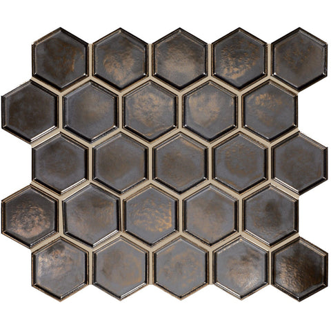 Daltile Artefino Jewel Mosaic Framed Hexagon Antiqued Brass Swatch
