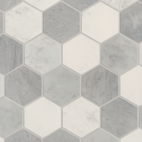 Shaw Tile Chateau Hexagon Bianco Carrara Blue Grigio Thassos 10x12