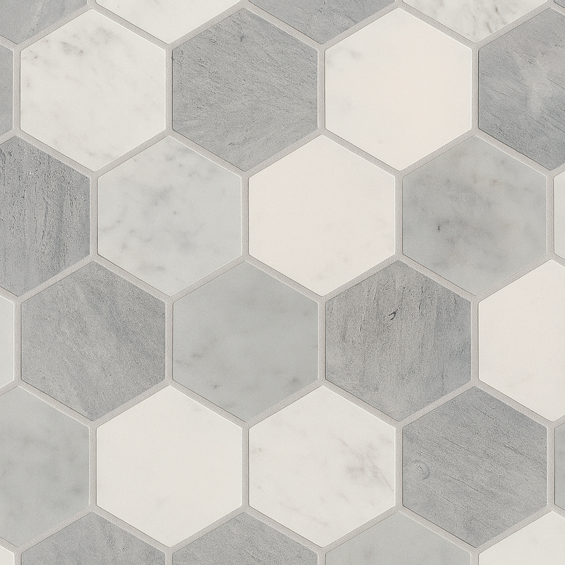 Shaw Tile Chateau Hexagon Bianco Carrara Blue Grigio Thassos 10x12