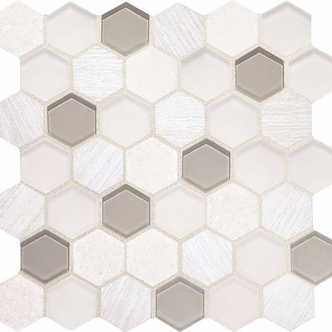 Daltile Idyllic Blends Tranquil Snow IB01 Hexagon Mosaic 11"x11" Swatch