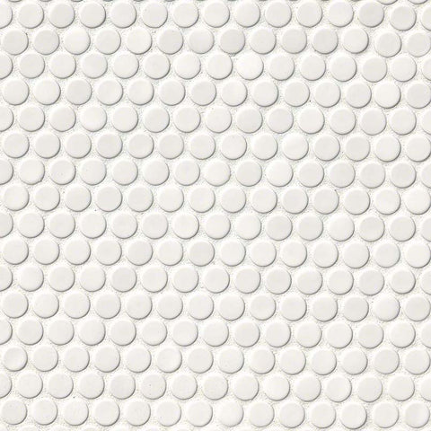 MSI Domino White Glossy Penny Round Mosaic Porcelain Tile Swatch