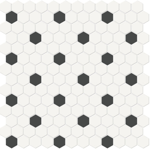 Tile Collection Soho 1" Hexagon Insert Mosaic Tile White/Retro Black