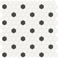 Tile Collection Soho 1" Hexagon Insert Mosaic Tile White/Retro Black